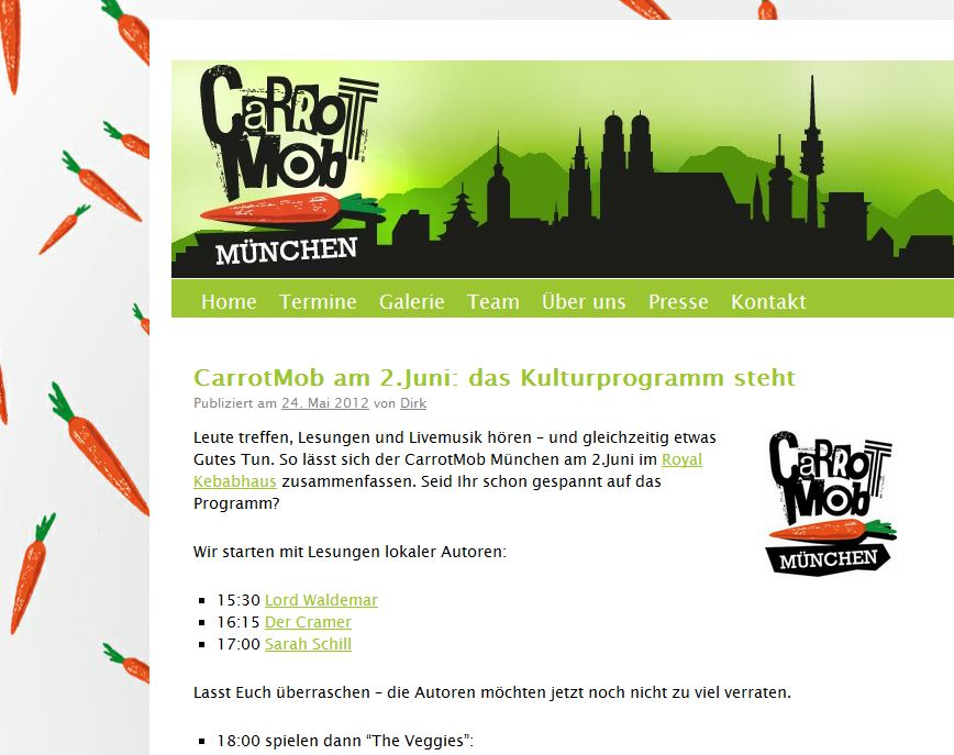 Aufstand der Rüben: Mob the Vegi-Döner mit Waldi (Screenshot: CarrotMob Muc)