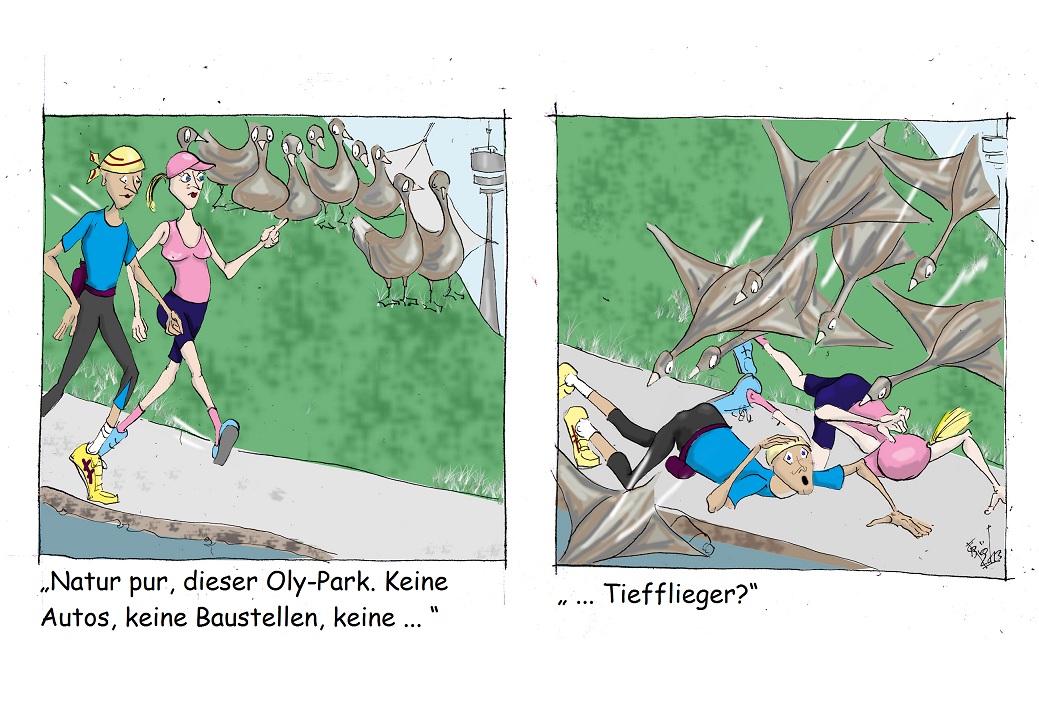 Bauch-Jogging-Oase: Oly-Park, München (Cartoon: Caroline Brösamle)